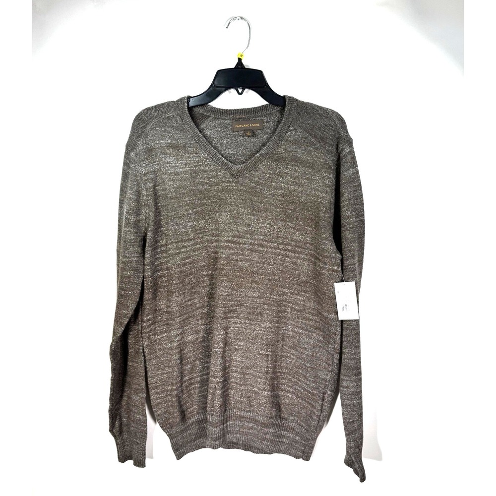 Fairlane & Sons Men's V-Neck Long Sleeve Sweater In Brown Size Medium